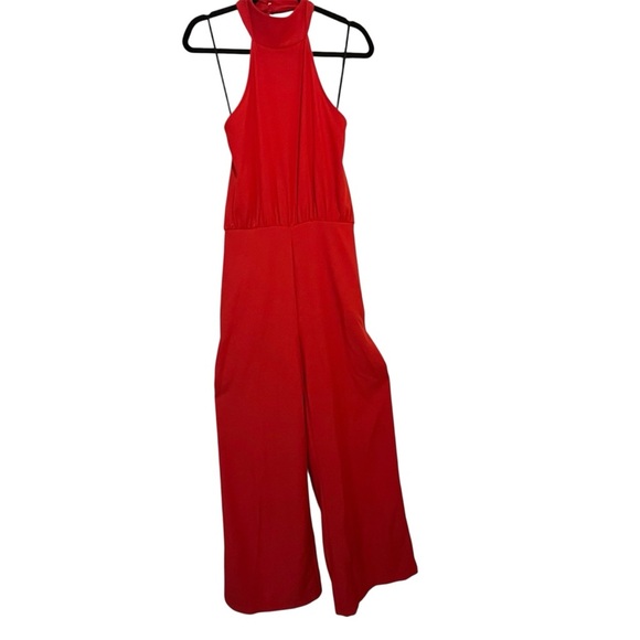 Lulu's Vibrant Red Halter Jumpsuit Size Large Formal Homecoming Holiday Party - Picture 1 of 10